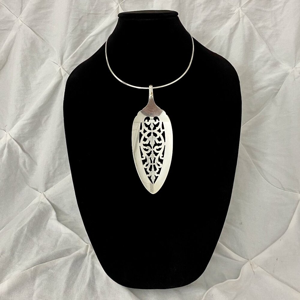 Vintage Silver Pie Server Silver Spoon statement pendant necklace